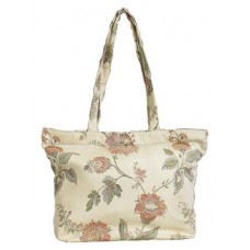 SHOPPING BAG GUSSETED-FLORAL, BEIGE