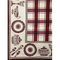 Tablecloth, Glazed Cotton, Burg & White Check 52"X70