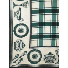 Tablecloth, Glazed Cotton, Green & White Check 52"X70"