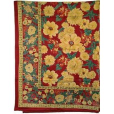 Tablecloth, Floral Burg. Glazed Cotton 52"X70
