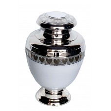 URN,  BRASS - IVORY/PEWTER FINISH, HEARTS ENGRAVING