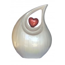 URN - TEAR DROP WITH RED HEART,  ALMNM - IVORY