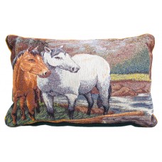 Tapestry Cushion Filled - 12 X 18, 2 Horses