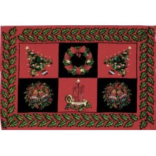 Place Mat, Christmas, +Gold Work Design-Red/Blk