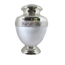 Urn, Nickle Plated Brass - Enamelled White