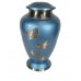 Urn, Brass, Blue Enamelled, Butterflies - 10" Ht.