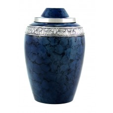 Urn - Solid Metal, Blue Finish - Florals